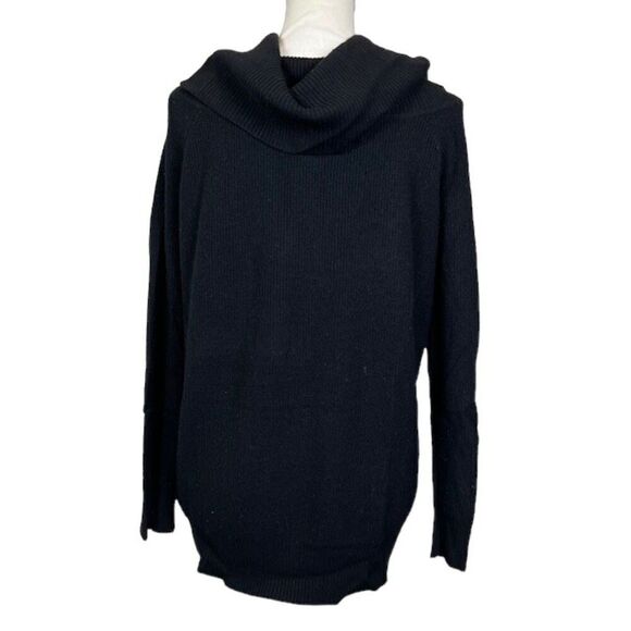 Michael Stars Cashmere Wool Blend Black Ribbed Knit Cowl Neck Sweater Size Med - Picture 3 of 8